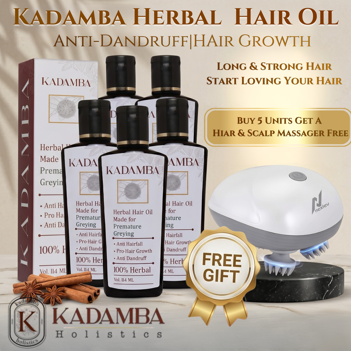 Buy 5 Kadamba Hair Oil  Get a Free  Hair & Scalp Massager