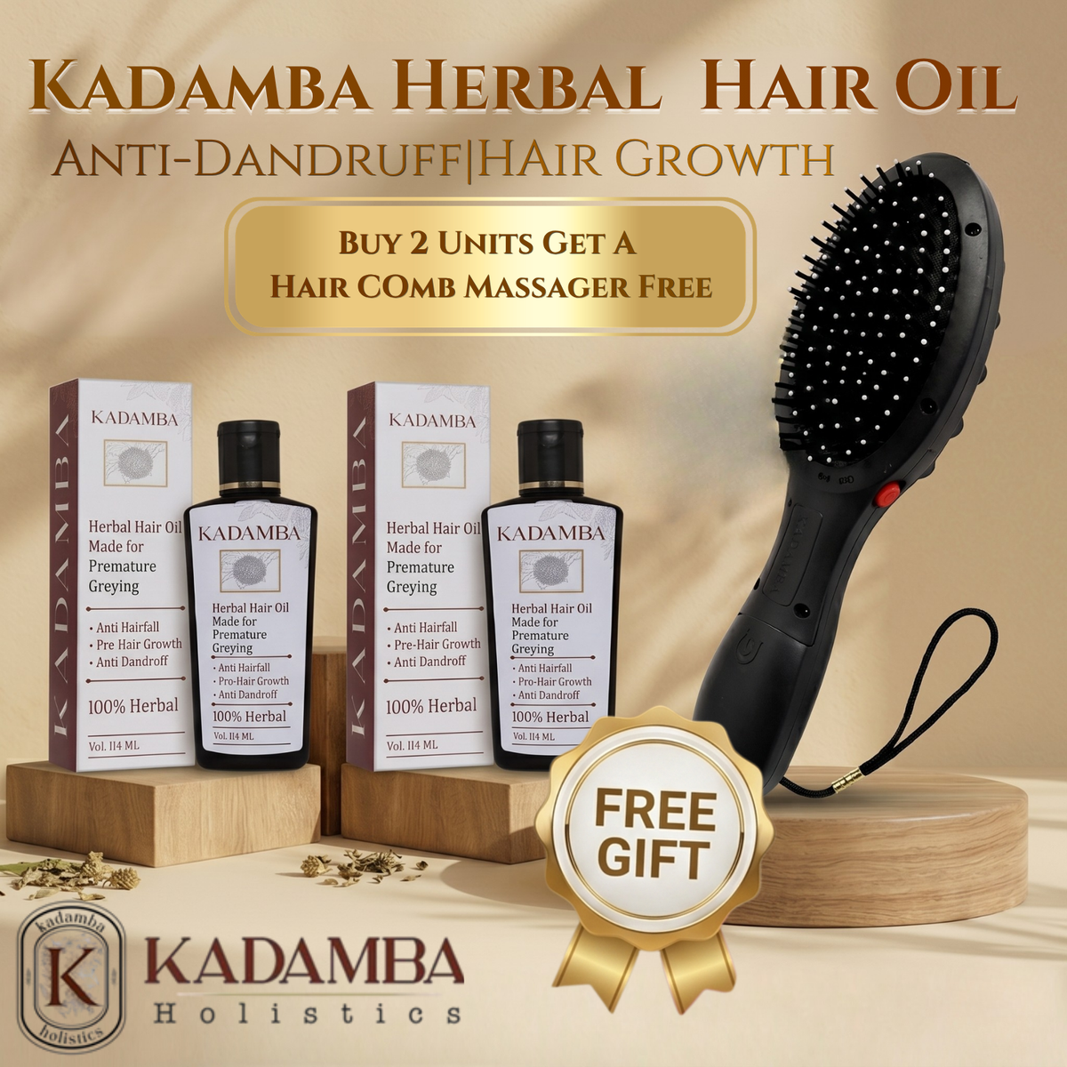 Buy 2 Kadamba Hair Oil Get a Hair Comb Massager Free